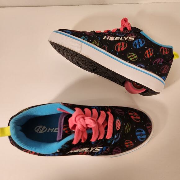 HEELYS PRO 20 Black Multi Neon Print Canvas Skate Shoe Sneaker Youth Girls  2 - Picture 1 of 12